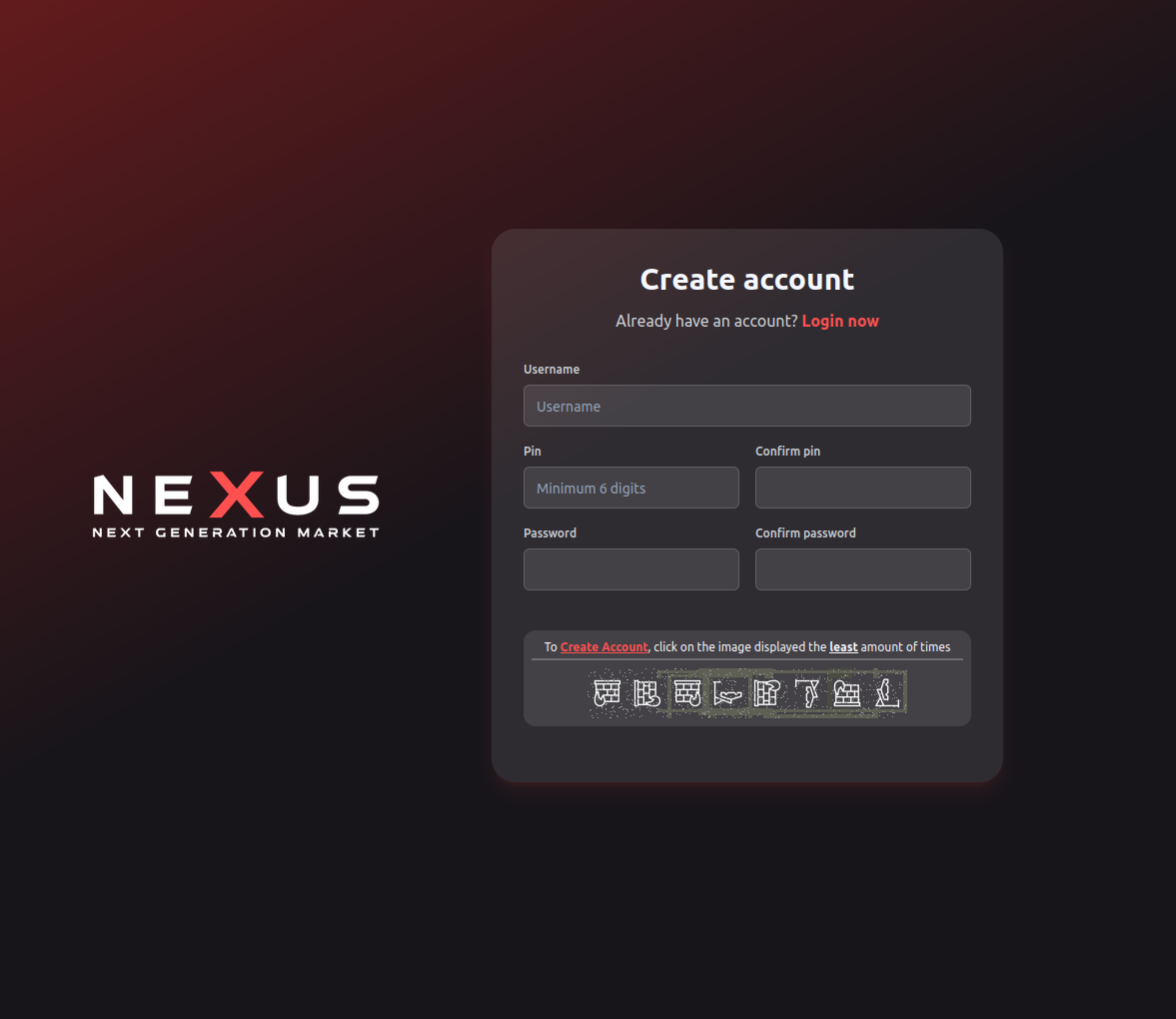 Nexus registration screen after pasting verified onion link into Tor Browser